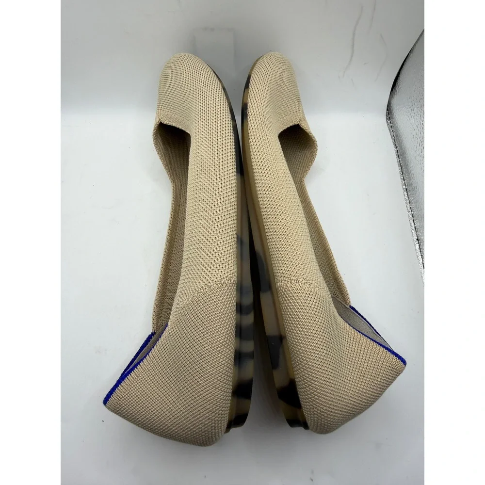 Rothys The Point Sand Beige Knit Pointed Toe Flats Tortoiseshell Sole Womens‎ 8